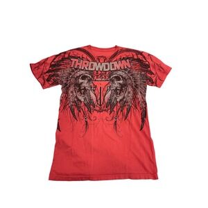 Throwdown Shirt‎ Mens Large Red Skulls Cybergoth Y2K 2000s Emo Grunge MMA Tee